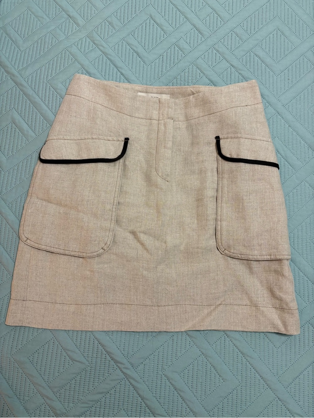 LOFT Women's Beige Linen Short Pencil Skirt Zip Size 2 Lined W/Side Pockets